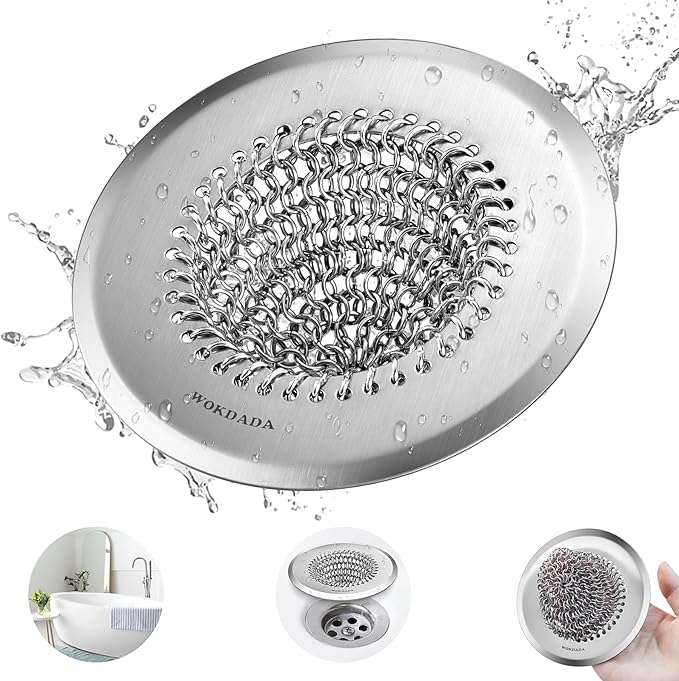 WOKDADA Shower Drain Hair Catcher, 4.4" Anti-Clog Bathtub Drain Cover | Reversible Flip Clean, Anti-Clog Mesh, Fast Drainage, Anti-Slip Base, Rust-Proof, for Bathtub & Shower Drains, Patented