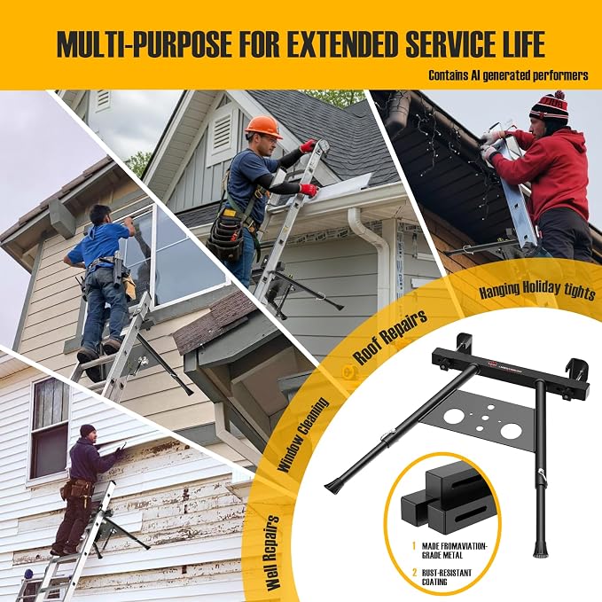 Extension Ladder Stabilizer, Extended Ladder Standoff with Tool Tray | Lightweight Aluminum Ladder Accessory for Roof Gutters, Walls ＆ Windows, Anti-Slip Rubber Feet, Adjustable Length 22 - 29.5"