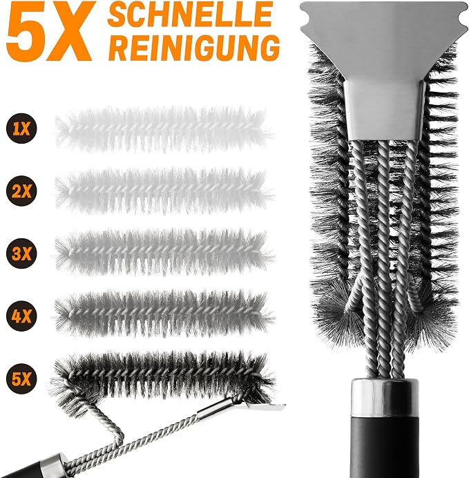 18'' BBQ Grill Cleaning Brush Scraper, 3 in 1 Barbecue Woven Wire Brush for Grill, Stainless Grill Grate Cleaner, for Weber Gas, Charcoal, Electrical, Infrared