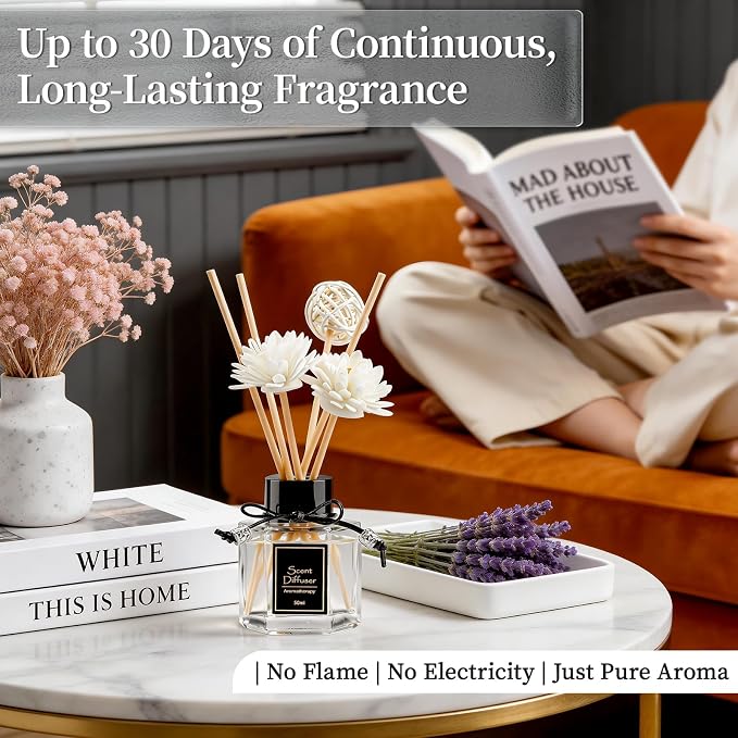 English Pear&Freesia + Gardenia Reed Diffuser Set of 2 for Bathroom, 1.7 fl oz Essential Oil Diffuser Sticks | Home Air Freshener Fragrance with 6 Reeds for Diffuser | Smell Good for Home Shelf Decor