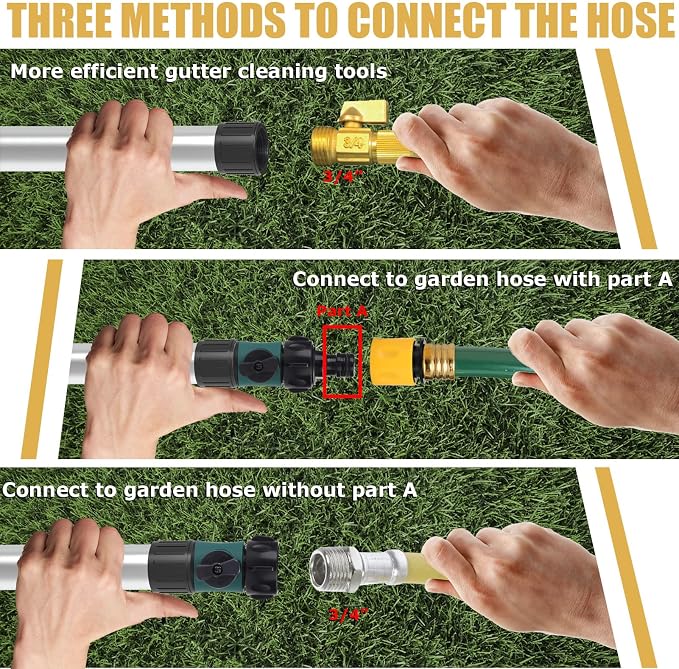 16FT (24ft Reach) Telescopic Gutter Cleaning Tools from The Ground, Rain Gutter Cleaners Tool with Hose Copper Attachment, Long Reach Gutters Cleaner Wand with Extension Pole
