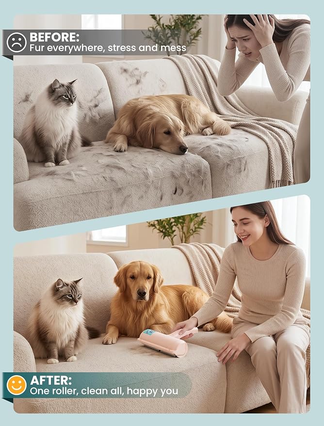 DELOMO Pet Hair Remover Roller, Reusable Lint Roller for Dog and Cat Hair | Portable Pet Hair Roller with Large Fur Bin, Fast Cleaning for Couches, Bedding, Rugs, Car Seats and Furniture, No Batteries