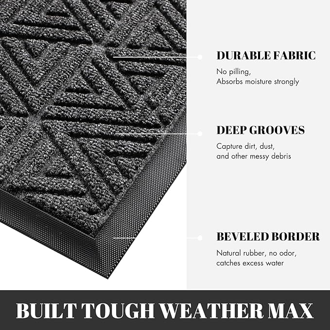 Yimobra Large Door Mat 36x24, All-Weather Waterproof Non-Slip Welcome Matt Outdoor, Heavy Duty Non Slip Doormat for Entryway for Patio and Garage Indoor, Easy Clean, Mix Grey