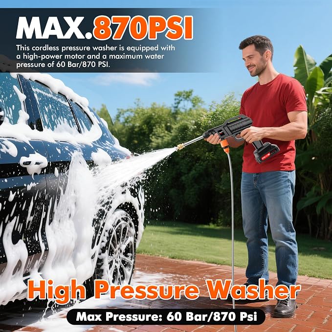 Cordless Portable Washer, Handheld Washer, Battery Operated Washer with 5M Elastic Hose for Car Home with Bucket