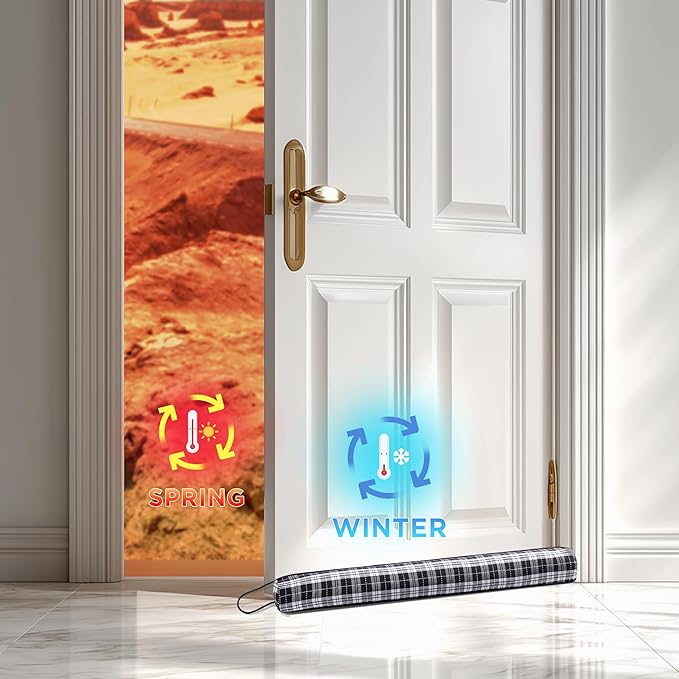 Sunolga 38" Door Draft Stopper Blocks Hot and Cold Air with Removable Washable Cover for Gaps Up to 3", Weather Strip Seal for Noise, Door Sweep for Bottom of Door, Home Essentials, Black and White