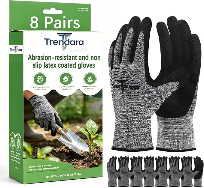 8 Pairs Gardening Gloves for Men & Women, Foam Dipped Latex Work Gloves with Non-Slip Grip, Breathable Durable Garden Gloves for Yard Work, Landscaping, Planting & Outdoor Use, Bulk Pack Grey