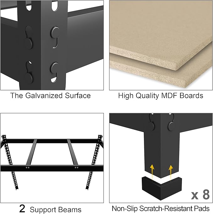 PrimeZone 48" W x 24" D x 72" H Heavy Duty Storage Shelves, 5 Tier Adjustable Garage Shelving Unit, Metal Organizer Shelf Utility Rack for Warehouse Pantry Closet Kitchen, Black, 8 Pack