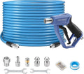 Sewer Jetter Kit for Pressure Washer 100FT, 3600 PSI | Drain Cleaning Hose with Short Power Washer Gun, 1/4 Inch NPT Corner, Rotating and Button Nose Sewer Jetting Nozzle