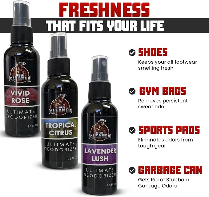 Shoe Deodorizer Spray - Shoe Refresher: Lavender Lush, Vivid Rose & Tropical Citrus - Shoe Odor Eliminator for Sneakers, Gym Bags & Lockers - Women’s Deodorant Spray by Combat Cleaner