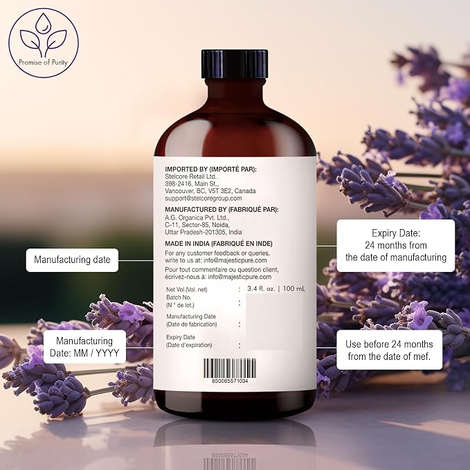 Majestic Pure Lavender Essential Oil for Diffuser - 3.4 Fl Oz | 100% Natural Essentials Oils for home fragrance, diffuser use, massage, DIY candles, DIY soaps, Aromatherapy