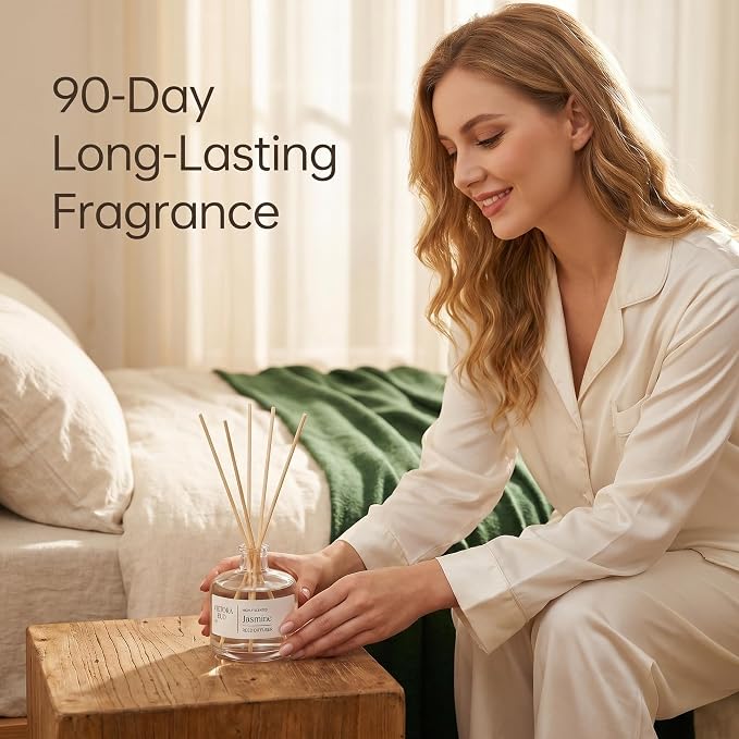 Jasmine Reed Diffuser, 3.5 Fl Oz | Floral Fragrance Lasts 12 weeks, Flameless & Safe. Perfect for bedroom/office. Natural oils, gift, 3.5 oz.