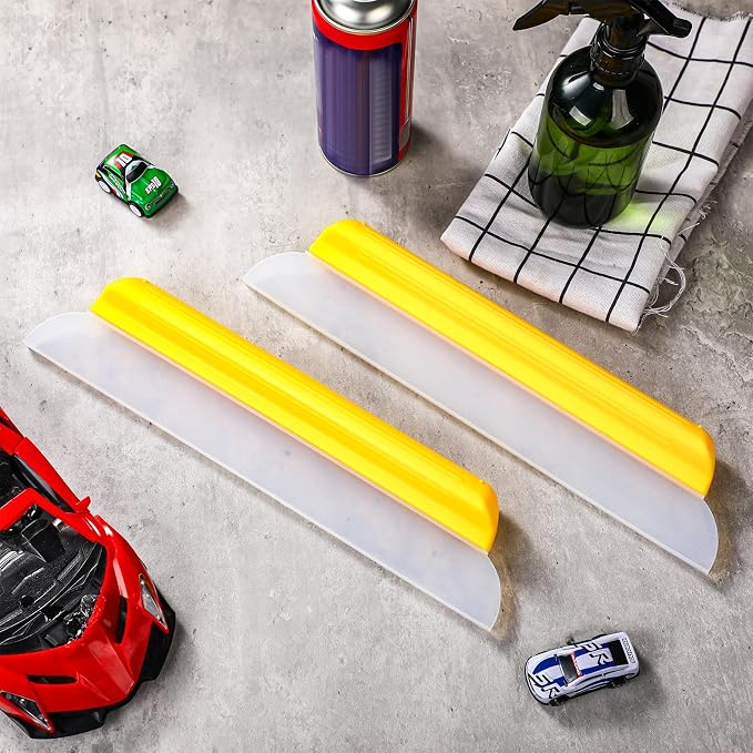 2 Pack 14 Inch Car Drying Squeegee Yellow Silicone Window Blade | Flexible Silicone for Drying Windshield Shower Glass, Bathroom Window Cleaner, T-bar Design, Long Handle Wash Tool