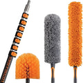 36 Foot High Reach Duster Kit with 5-30 ft Telescopic Extension Pole | High Ceiling Duster Cleaning Kit with Telescoping Pole, Cobweb Duster, Feather Duster and Ceiling Fan Duster
