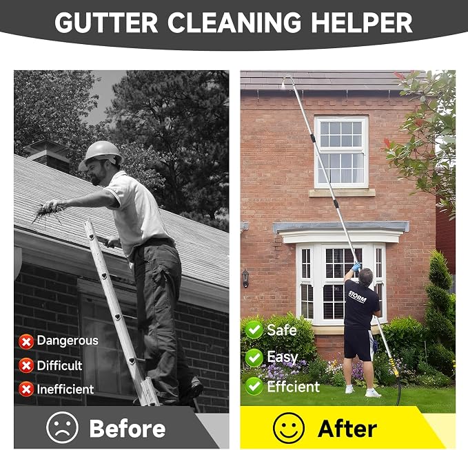 Gutter Cleaning Tools, 12ft(20ft Reach) Gutter Cleaner Tools From the Ground with Hose Attachment, Rain Gutters Cleaning Wand with Heavy-Duty Head for 2nd Story House