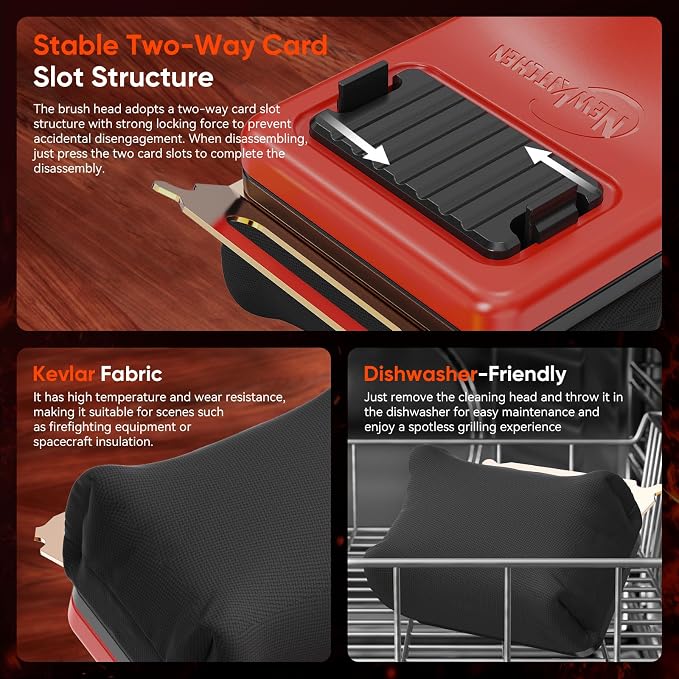Grill Brush for Outdoor Bristle-Free Steam Cleaning, BBQ Brush Replaceable Kevlar Head with Grill Scraper, Safe Long Handle Barbecue Grill Cleaner