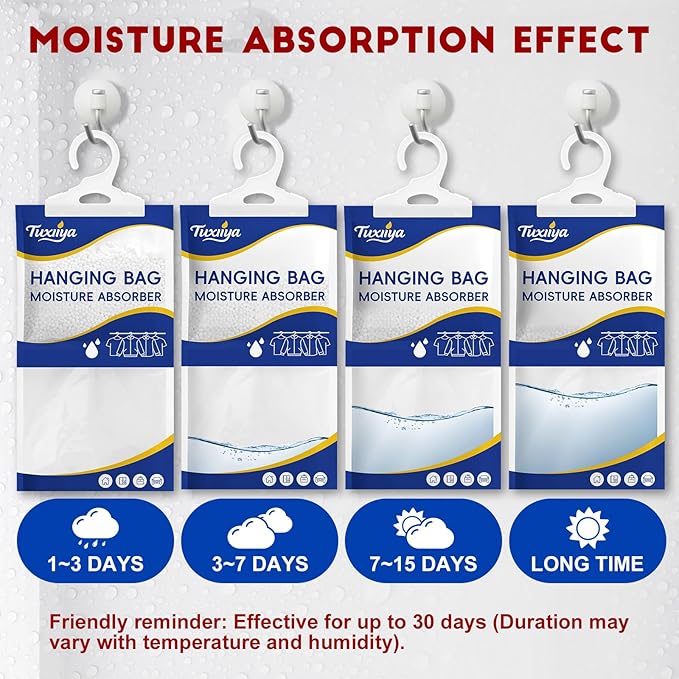 30 Pack Moisture Absorbers Packets,Hanging Closet Dehumidifier Bags,Humidity Packs, Desiccant,Moisture Absorbing Bags for Closet,Wardrobes,Bedrooms, Bathrooms(Net Wt. 230g/Pack)