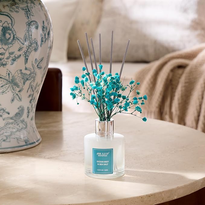 Reed Diffuser Set,3.38 fl oz (100 ml) - Ocean Mist&Sea Salt Oil Diffusers with 8 Reed Sticks,Home Fragrance Reed Diffuser for Bathroom Shelf Decor