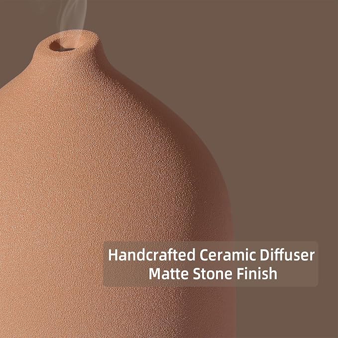 200ML Ceramic Essential Oil Diffuser for Home, Stone Diffuser | Ultrasonic Aromatherapy Diffuser & Air Humidifier for Bedroom, Office, Yoga, 7 LED Lights, Auto Shut-Off, 3 Timers, Brown