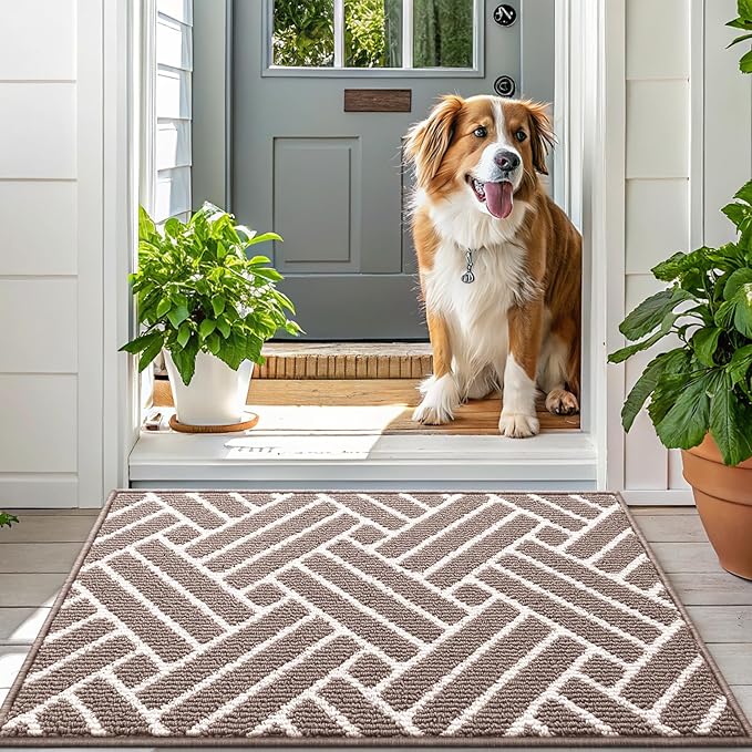 OLANLY Runner Indoor Door Mat, 59x23 Inch, Dirt Resistant and Absorbent, Non-Slip Rubber Backing Floor Mats, Easy Clean Low-Profile Doormat for Entryway, Front Door, and Inside Entrance, Brown