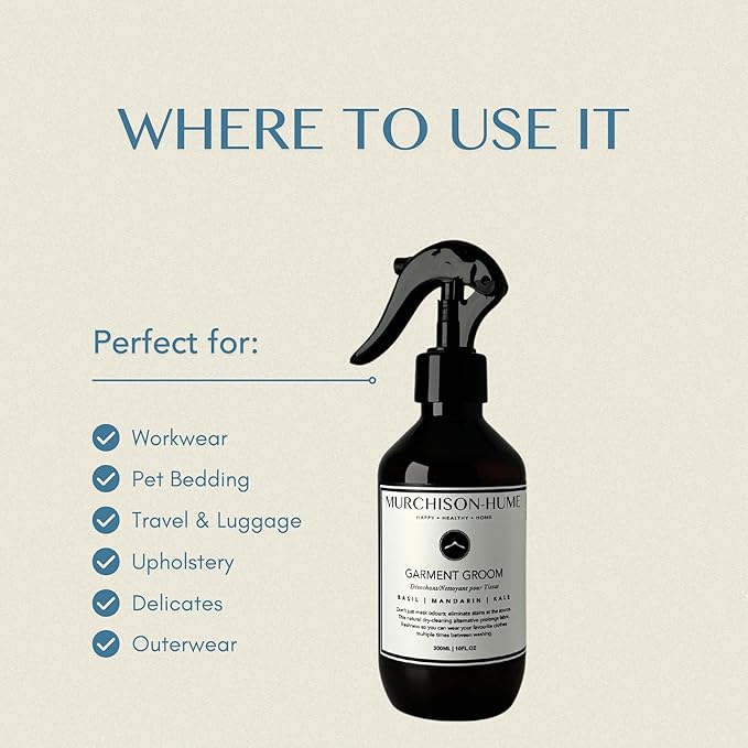 Murchison-Hume Garment Groom Fabric Freshener, Air Freshener, Odor Fighter, Laundry Treatment and Stain Remover, Basil Mandarin Kale