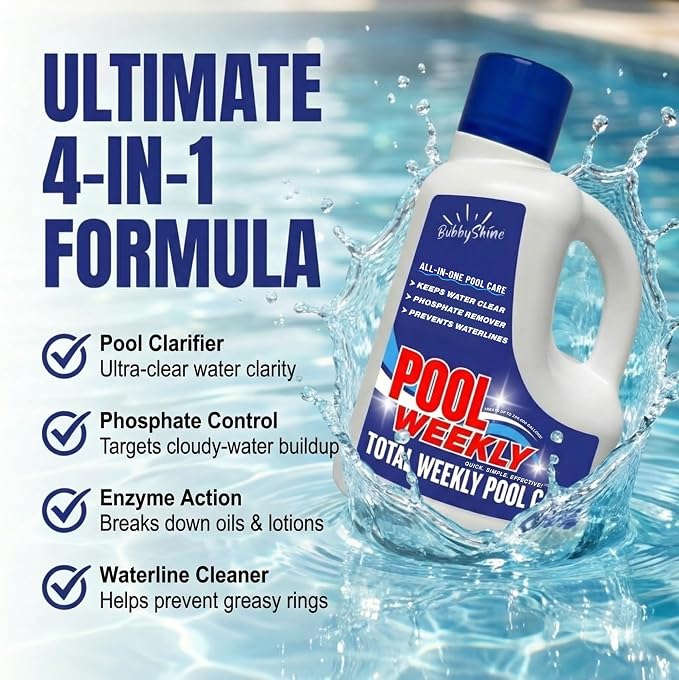 Weekly Pool Treatment with Phosphate Remover, Pool Clarifier and Pool Waterline Cleaner, Saltwater Safe, 3L - BubbyShine