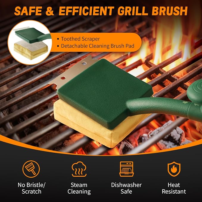 Grill Cleaning Brush (No Handle), Free/Safe Cleaning Head, Safe Replacement Cleaning Pad for Cast Iron/Stainless Steel Grates