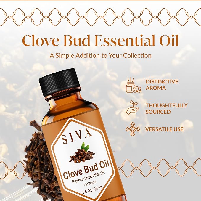 Siva Clove Bud Essential Oil, Glass Bottle with Dropper, 1 Fl Oz (30 ml) | Clove Bud Oil for Diffuser, Humidifier, Home Fragrance, Oral Care, Body Massage, Soap Making, Candle Making & DIY Projects