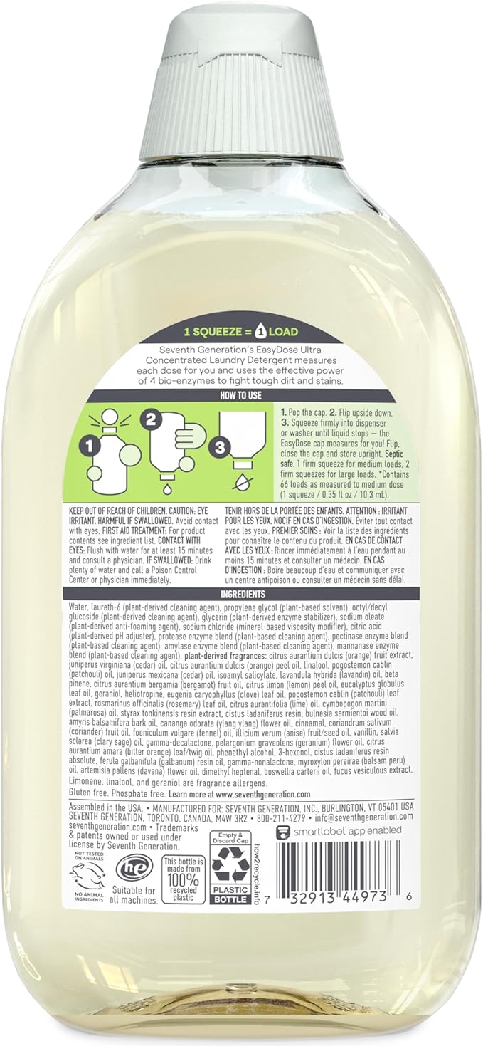 Seventh Generation, Laundry Detergent Ultra Power Plus Clean Scent, 23.1 Fl Oz