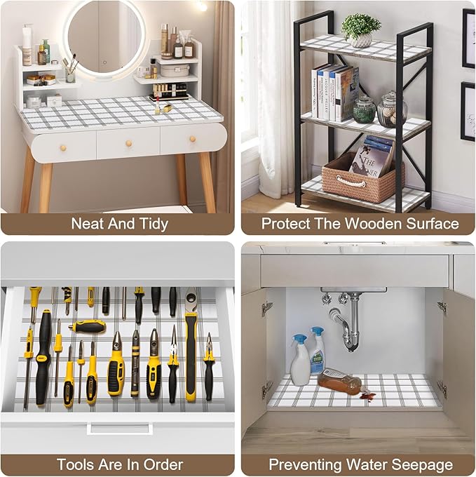 OcePor Non-Adhesive Drawer and Shelf Liner 12IN x 30FT，Non Slip Cabinet and Cupboard Liner, Kitchen Cabinet Liners for Shelves, Waterproof Drawer Shelf Liners for Cabinets/Bathroom Cupboard, Stripe