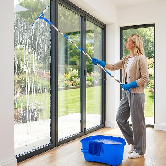 ALOTIKI 9Pcs Window Cleaning Kit with 3 Gal Cleaning Bucket & 81" Squeegee | Professional Window Washing Kit with Extension Pole, Squeegee and Scrubber, Window Cleaner Tool for Shower Glass & Commercial