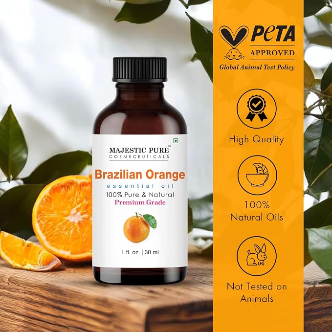 Majestic Pure Brazillian Orange Essential Oil for Diffuser - 1 Fl Oz | 100% Pure and Natural Essentials Oils for home fragrance, diffuser use, massage, DIY candles, DIY soaps, Aromatherapy