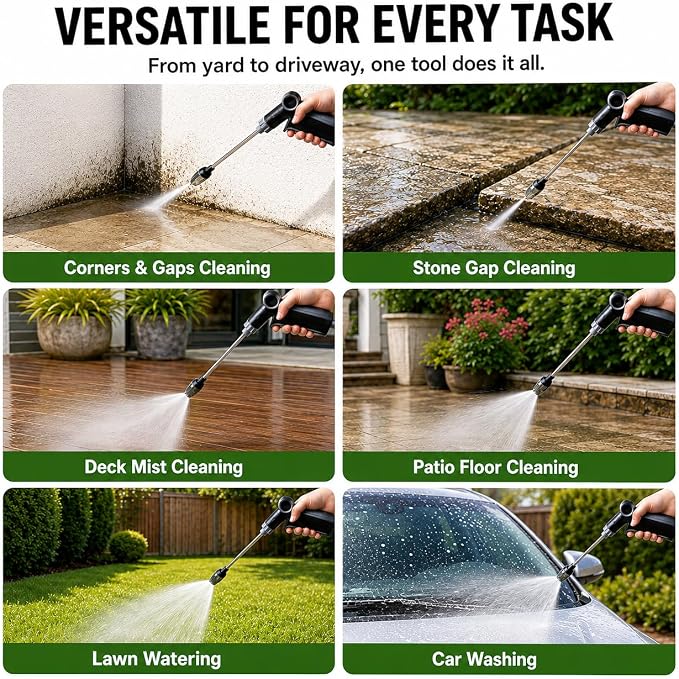 High Pressure Hose Nozzle, High Pressure Water Gun with 360 ° Rotating Spray, Multi Function Pressure Washer Nozzle, 3/4 Inch Connector with 4 Sealing Rings for Yard, Car and Pet Cleaning