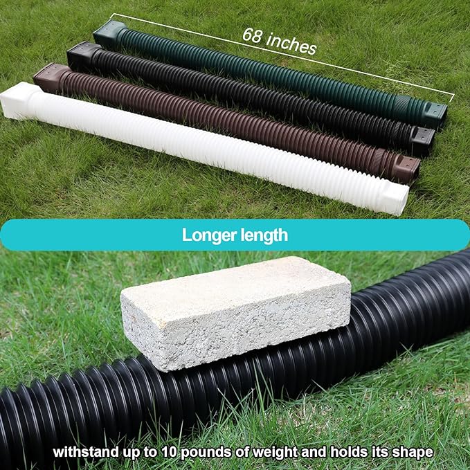 plusgutter Black-2pack Rain Gutter Downspout Extensions Flexible, Drain Downspout Extender,Down Spout Drain Extender, Gutter Connector Rainwater Drainage,Extendable from 21 to 68 Inches