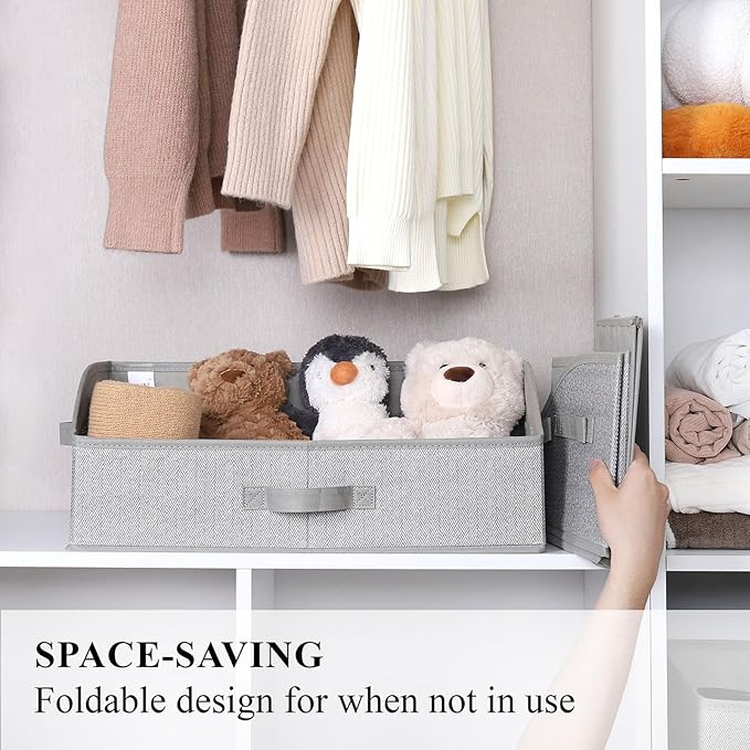WUIKE Closet Organizers and Storage, Trapezoid Storage Bins, Fabric Closet Bins with Handles, Foldable Storage Baskets for Clothes, Purse, Blanket, Herringbone Gray, Extra Large, 3-Pack