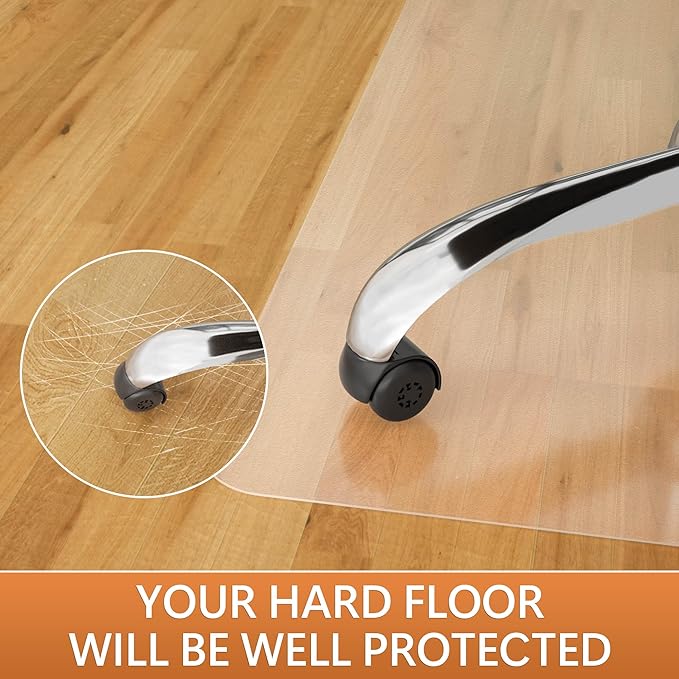 Office Chair Mat for Hardwood Floor- 46" x 60" Clear Desk Computer Chair Mat for Hard Wood/Tile Floors, Easy Glide Plastic Mat for Under Office Chairs on Hardwood for Work & Home