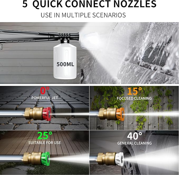 2026Upgraded Pressure Washer 5000PSI with Adj-8-Level Touch Screen, 34" Tall Power Washer, 4 Quick Connect Nozzles, Inlet Hose&Filter&500mlFoam Cannon for Cars/Fences/Driveways/Home Cleaning, Green