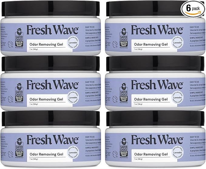 Fresh Wave Lavender Odor Removing Gel, 7 oz., Pack of 6 - Safer Odor Absorbers for Home, Natural Plant-Based Odor Eliminator, Every 7 oz. lasts 15-30 Days, For Cooking, Trash & Pets