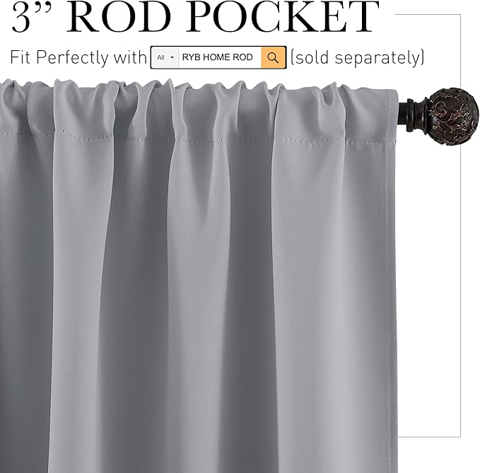 RYB HOME Large Curtains for Living Room 84 inches Length, Blackout Privacy Room Divider Curtains for Doorway Closet Basement Patio Door Bay Window, W 70 x L 84, Light Grey, 2 Panels