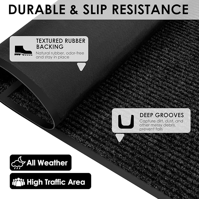 2′ x 43′ Front Door Mat Indoor Outdoor Entrance, Commercial Floor Mat Heavy Duty Dirt Trapper Entryway Doormat, Custom Size Non Slip Rubber Backing Welcome mat, Door Mat for High Traffic Area