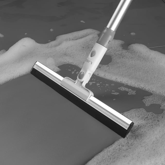 Floor Squeegee with 13.8" Silicone Blade and 52" Aluminum Handle, Water Squeegee Broom for Bathroom, Shower, Tile, Garage, Deck and Window Cleaning – LJGG (Gray/White)
