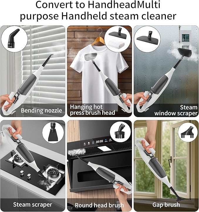 Steam Mop with 13 Accessories,Steam Cleaner for Home,Floor Scrubber spin mop for Hard Floors Deep Cleaning,30 Second Heat-Up,4 Washable Mop Pads for Home Use, 550ml Capacity