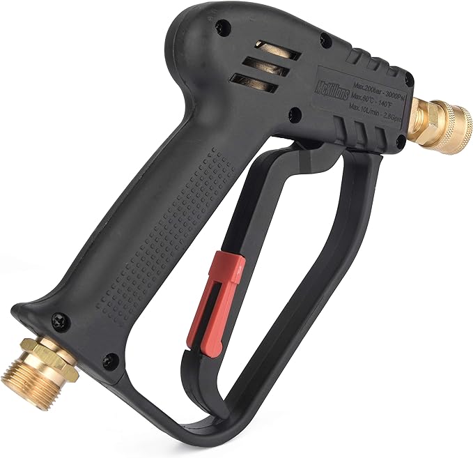 McKillans® Short Pressure Washer Gun with Replacement M22 Inlet - High Pressure Water Handle with 1/4” Quick Connector Coupler - Power Washer Gun Compatible with Foam Cannon - Car Wash Foam Gun