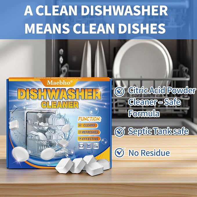 24 Pack Dishwasher Cleaner and Deodorizer Tablets – Natural Heavy Duty Deep Cleaning Descaler pods, Compatible with All Dish washer Models, Removes Limescale Grease& Odor, Septic Safe(1-Year Supply)