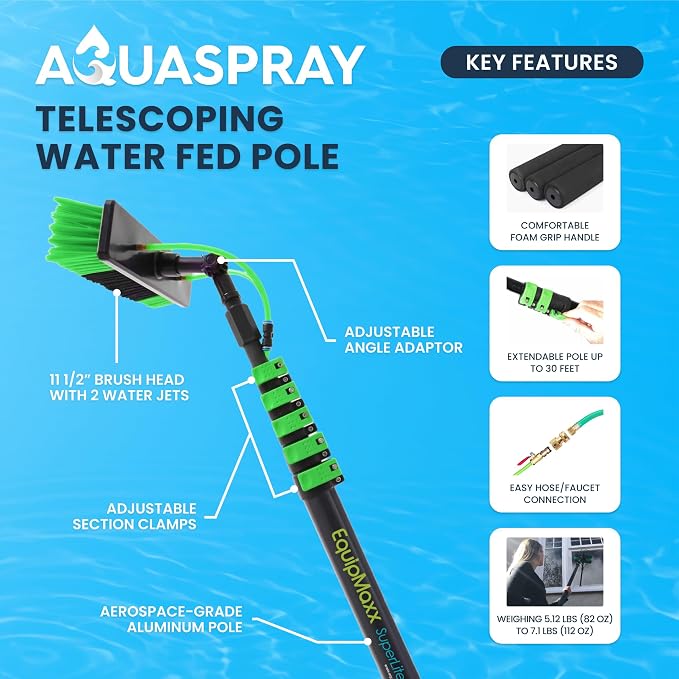 Lightweight 24 Feet Solar Panel Cleaning Brush & Pole Water Fed Pole Kit Window Cleaner & Solar Panel Cleaning System Washing Equipment Tool Solution