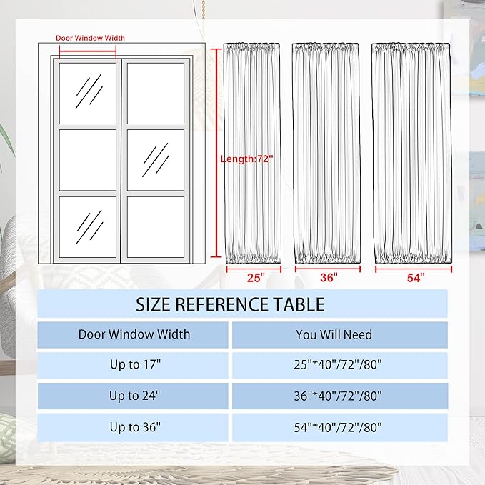 DWCN French Door Curtains – Rod Pocket Thermal Blackout Curtain for Doors with Glass Window, Kitchen and Patio Doors for Privacy, 25 X 72 Inches Long, 1 Curtain Panel with Tieback, Grey