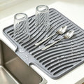 Silicone Dish Drying Mat,Dish Drying Pad,Kitchen Accessories,with Built-In and Non-Slip Drain,Easy Clean, Fit for Kitchen, Bar, RV, Refrigerator and Drawer Liner, 19.7*17 in Grey 1PCS by EBIGIC