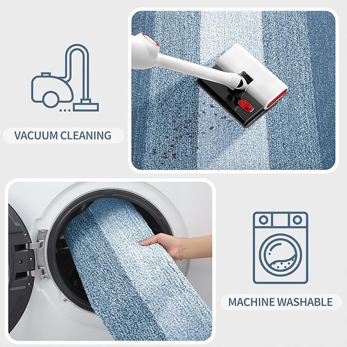Kitinjoy Indoor Outdoor Door Mat, 30x17 Non-Slip Absorbent Dirt Trapper, Low-Profile Washable Inside Entrance Front Floor Mat, Sturdy Soft Entry Doormats for Entryway, Light Blue