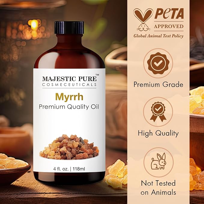 Majestic Pure Myrrh Essential Oil for Diffuser - 4 Fl Oz | 100% Natural Tea Tree Oil for diffuser blends, candle making, wax melts, soap making, massage, Air Freshening