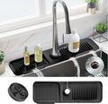 18x5.5 Inch Silicone Faucet Mat for Kitchen Sink - Kitchen Sink Splash Guard with FREE Rubber Drain Insert, Faucet Guard Draining Mat & Sink Water Splash Guard (Black)