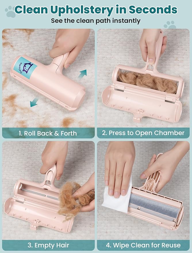 DELOMO Pet Hair Remover Roller, Reusable Lint Roller for Dog and Cat Hair | Portable Pet Hair Roller with Large Fur Bin, Fast Cleaning for Couches, Bedding, Rugs, Car Seats and Furniture, No Batteries